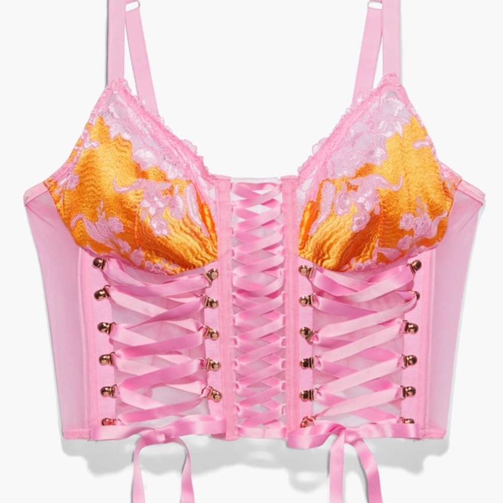 Savage X Fenty Pink and Orange Lace-up shape-wear Corset Size 1X